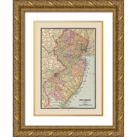 New Jersey, United States - Cram 1888 Gold Ornate Wood Framed Art Print with Double Matting by Cram