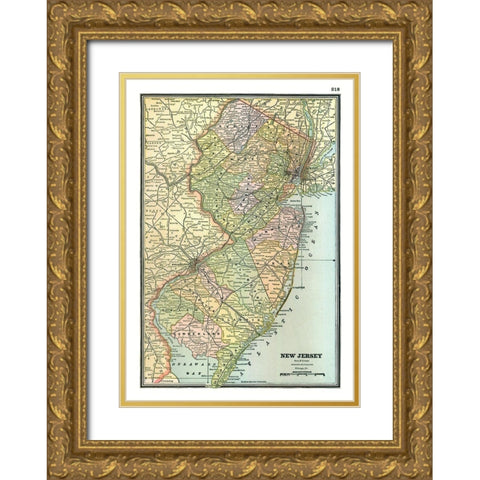 New Jersey - Johnson 1888 Gold Ornate Wood Framed Art Print with Double Matting by Johnson
