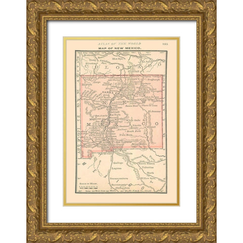 New Mexico - Alden 1886 Gold Ornate Wood Framed Art Print with Double Matting by Alden