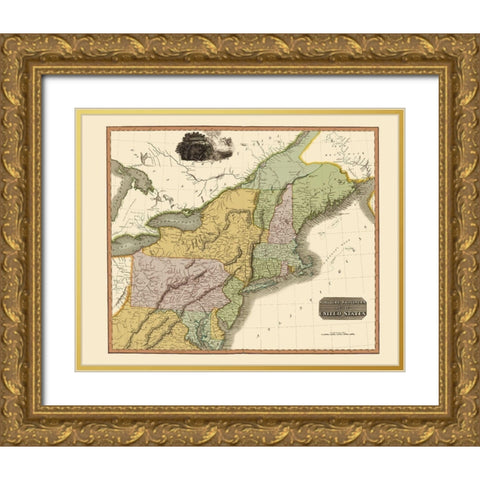Northeastern United States - Thomson 1817 Gold Ornate Wood Framed Art Print with Double Matting by Thomson