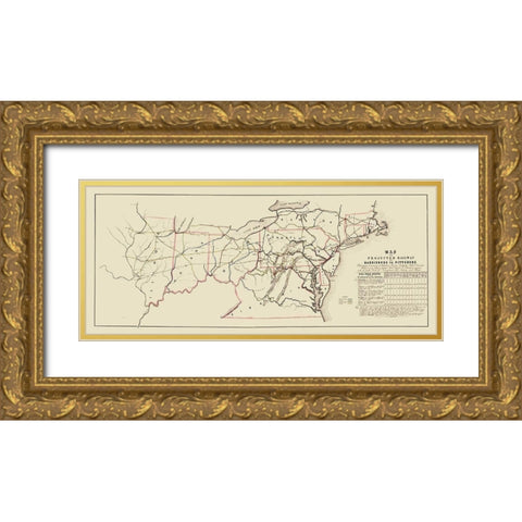 Harrisburg to Pittsburg Projected Railway - 1840 Gold Ornate Wood Framed Art Print with Double Matting by Unknown
