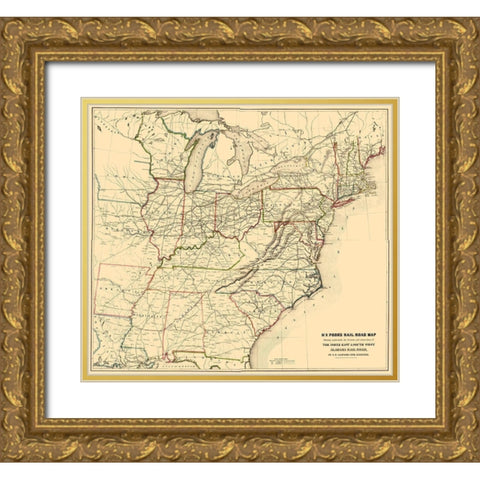 North East and South West Alabama 1854 Gold Ornate Wood Framed Art Print with Double Matting by Poor
