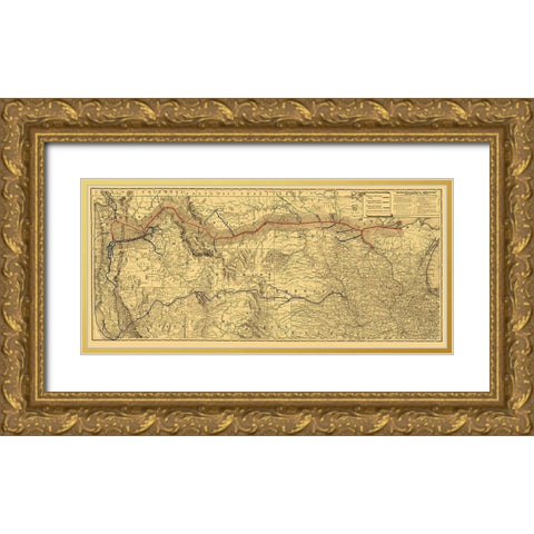 Northern Pacific Railroad - Rand McNally 1882 Gold Ornate Wood Framed Art Print with Double Matting by Rand McNally