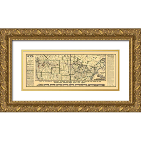 Northern Pacific Railroad - Rand McNally 1883 Gold Ornate Wood Framed Art Print with Double Matting by Rand McNally