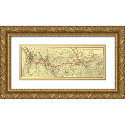 Northern Pacific Railway - Poates 1900 Gold Ornate Wood Framed Art Print with Double Matting by Poates