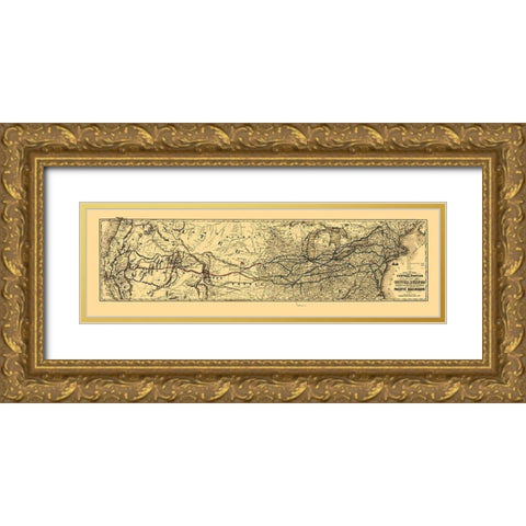 Proposed Central United States to Pacific 1850 Gold Ornate Wood Framed Art Print with Double Matting by Unknown