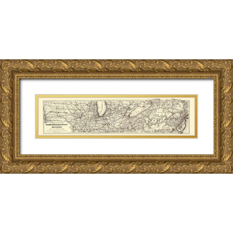 Plymouth Kankakee and Pacific Railroad 1871 Gold Ornate Wood Framed Art Print with Double Matting by Colton