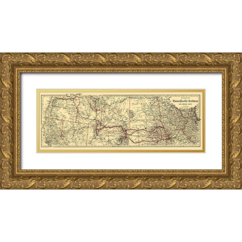 Union Pacific Railway - Colton 1888 Gold Ornate Wood Framed Art Print with Double Matting by Colton
