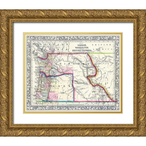 Oregon, Washington, Part of British Columbia - Gold Ornate Wood Framed Art Print with Double Matting by Unknown