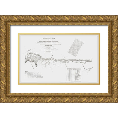 Missouri to Oregon Trail - Preuss 1846 Gold Ornate Wood Framed Art Print with Double Matting by Preuss