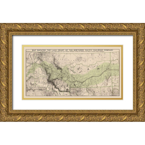 Northern Pacific Railroad Land Grants 1890 Gold Ornate Wood Framed Art Print with Double Matting by Rand McNally