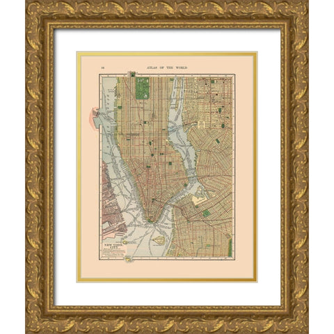 New York City New York - Hammond 1910 Gold Ornate Wood Framed Art Print with Double Matting by Hammond