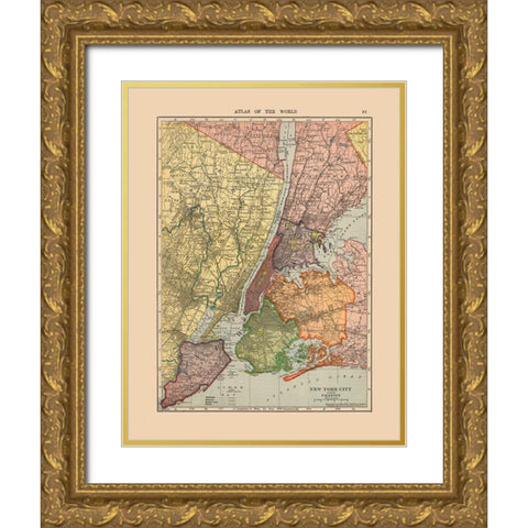 New York City New York - Hammond 1910 Gold Ornate Wood Framed Art Print with Double Matting by Hammond