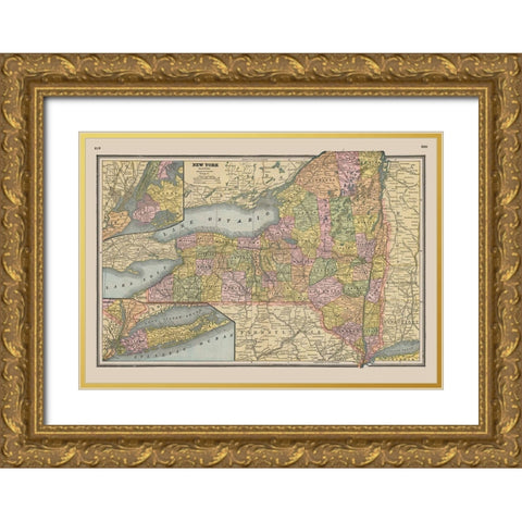 New York - Johnson 1888 Gold Ornate Wood Framed Art Print with Double Matting by Johnson