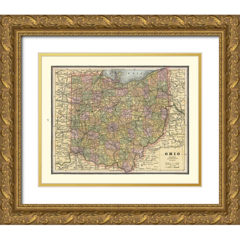 Ohio - Cram 1888 Gold Ornate Wood Framed Art Print with Double Matting by Cram