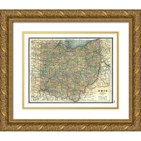 Ohio - Johnson 1888 Gold Ornate Wood Framed Art Print with Double Matting by Johnson