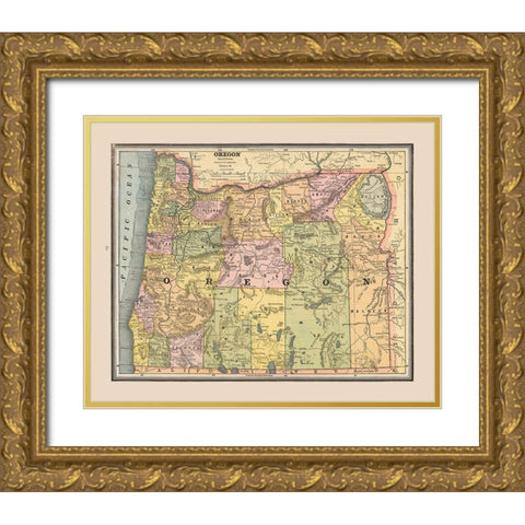 Oregon, United States - Cram 1888 Gold Ornate Wood Framed Art Print with Double Matting by Cram