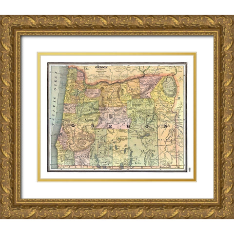 Oregon - Johnson 1888 Gold Ornate Wood Framed Art Print with Double Matting by Johnson