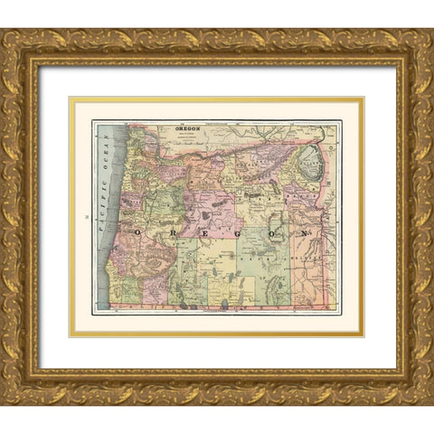 Oregon - Cram 1892 Gold Ornate Wood Framed Art Print with Double Matting by Cram