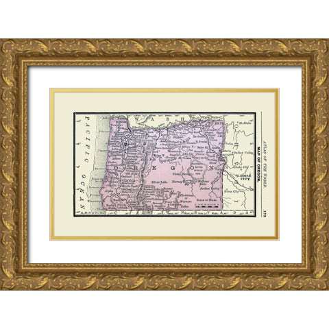 Oregon - Alden 1886 Gold Ornate Wood Framed Art Print with Double Matting by Alden