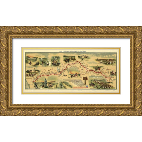 Pony Express Route April 3, 1860 Gold Ornate Wood Framed Art Print with Double Matting by Jackson