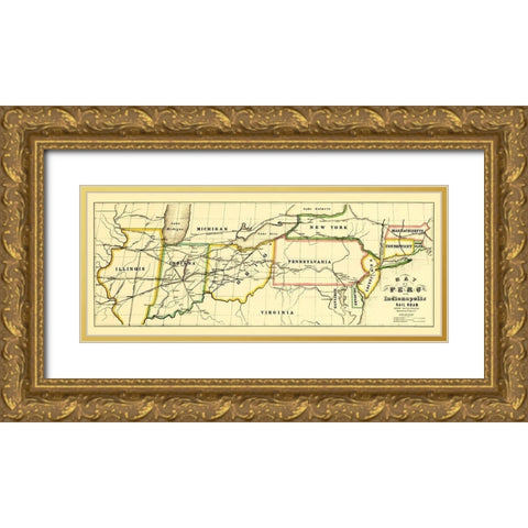 Peru and Indianapolis Railroad - Leefe 1856 Gold Ornate Wood Framed Art Print with Double Matting by Leefe