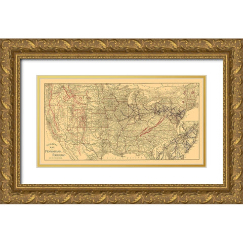 Pennsylvania Railroad - Allen 1893 Gold Ornate Wood Framed Art Print with Double Matting by Allen