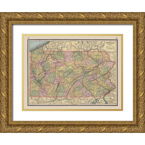 Pennsylvania - Johnson 1888 Gold Ornate Wood Framed Art Print with Double Matting by Johnson