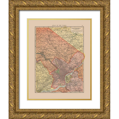 Philadelphia Pennsylvania - Hammond 1910 Gold Ornate Wood Framed Art Print with Double Matting by Hammond
