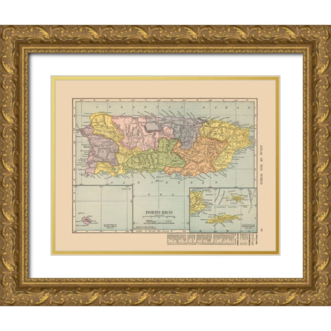 Central America Puerto Rico - Hammond 1910 Gold Ornate Wood Framed Art Print with Double Matting by Hammond