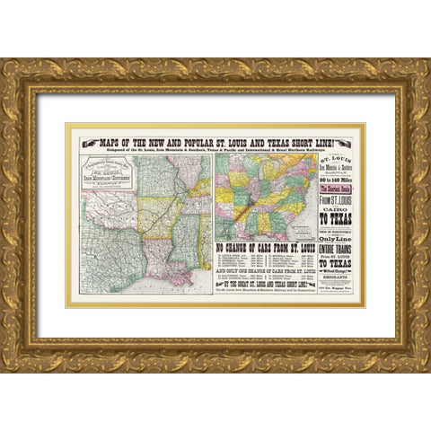 St Louis - Iron Mountain Rail- Wooward 1882 Gold Ornate Wood Framed Art Print with Double Matting by Wooward