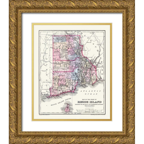 Rhode Island - Mitchell 1877 Gold Ornate Wood Framed Art Print with Double Matting by Mitchell