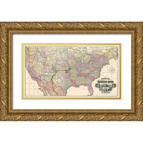 Atchison, Topeka and Santa Fe Railroad 1881 Gold Ornate Wood Framed Art Print with Double Matting by Rand McNally