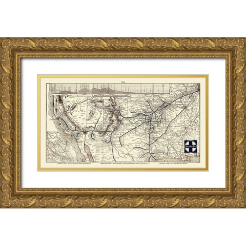Santa Fe Railroad, Chicago to California 1904 Gold Ornate Wood Framed Art Print with Double Matting by Poole