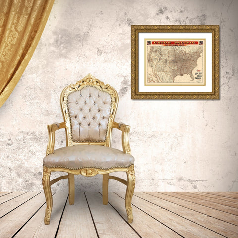 Union Pacific Railroad - Knight 1892 Gold Ornate Wood Framed Art Print with Double Matting by Knight