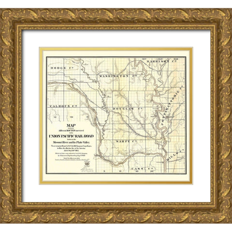 Union Pacific, Missouri River, Platte Valley - Gold Ornate Wood Framed Art Print with Double Matting by Unknown