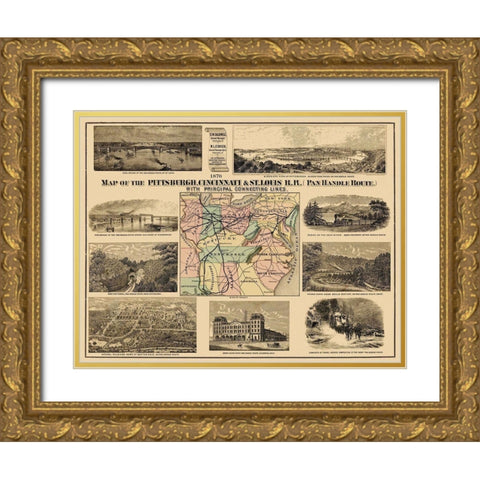 Pittsburgh, Cincinnati and St. Louis RR - 1876 Gold Ornate Wood Framed Art Print with Double Matting by Unknown