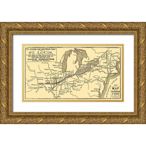 Toledo, Wabash and Gt Western Railroad Line 1859 Gold Ornate Wood Framed Art Print with Double Matting by Unknown