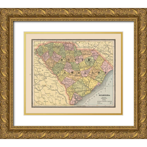 South Carolina, United States - Cram 1888 Gold Ornate Wood Framed Art Print with Double Matting by Cram