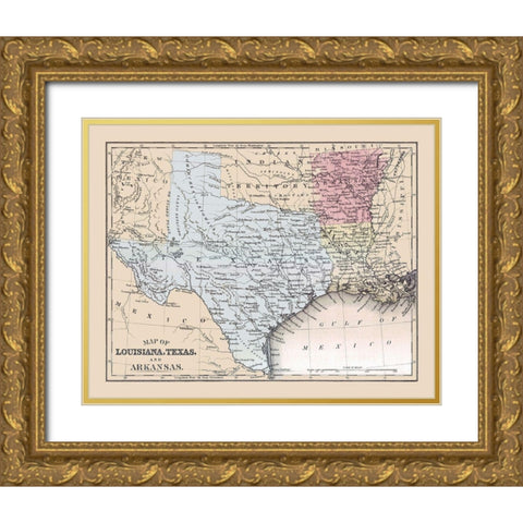 Louisiana, Texas, Arkansas - Mitchell 1877 Gold Ornate Wood Framed Art Print with Double Matting by Mitchell