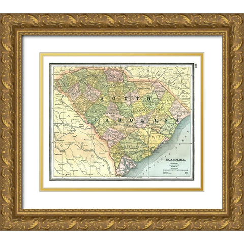South Carolina - Johnson 1888 Gold Ornate Wood Framed Art Print with Double Matting by Johnson