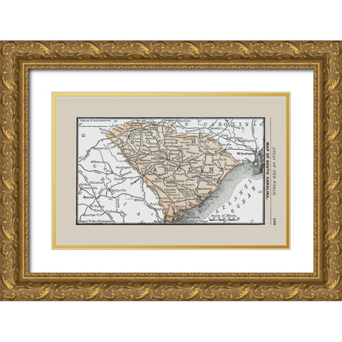 South Carolina - Alden 1886 Gold Ornate Wood Framed Art Print with Double Matting by Alden