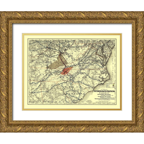Norfolk and Cincinnati Railroad - Colton 1883 Gold Ornate Wood Framed Art Print with Double Matting by Colton