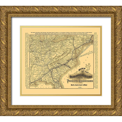 Seaboard Air Line Railroad - Rand McNally 1896 Gold Ornate Wood Framed Art Print with Double Matting by Rand McNally