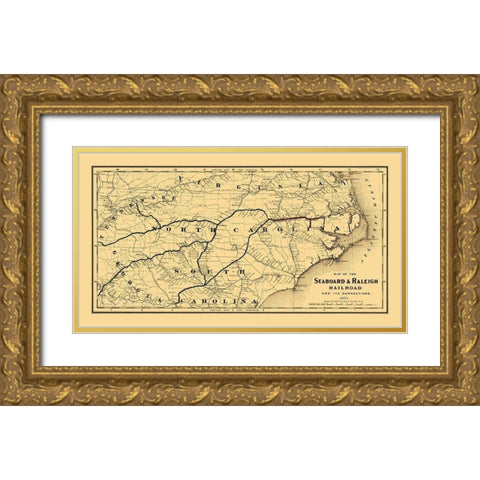 Seaboard and Raleigh Railroad - Colton 1874 Gold Ornate Wood Framed Art Print with Double Matting by Colton