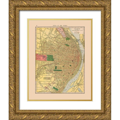 Saint Louis Missouri - Hammond 1910 Gold Ornate Wood Framed Art Print with Double Matting by Hammond