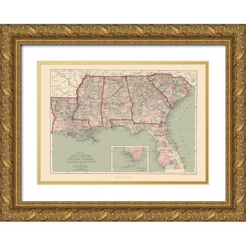 United States Southeastern - Williams 1873 Gold Ornate Wood Framed Art Print with Double Matting by Williams