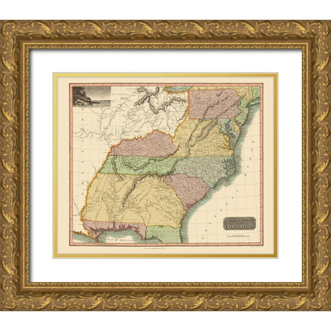 Southeastern United States - Thomson 1817 Gold Ornate Wood Framed Art Print with Double Matting by Thomson