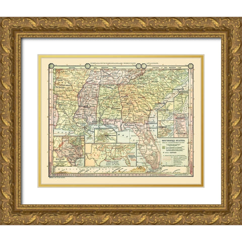 Southern States - Monteith 1882 Gold Ornate Wood Framed Art Print with Double Matting by Monteith