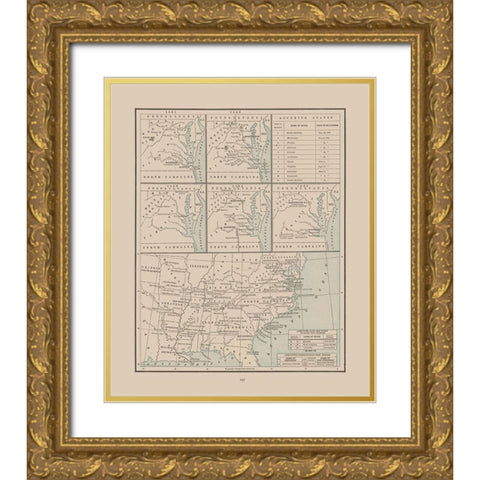 Seceding States 1860-1865 - Cram 1892 Gold Ornate Wood Framed Art Print with Double Matting by Cram